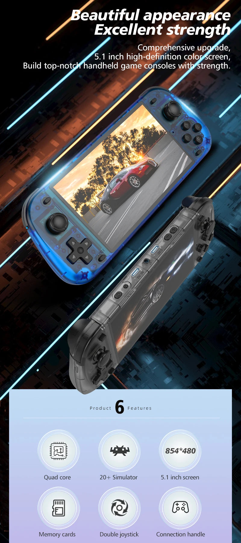 Retro R50S Retro Handheld Video Game Console Linux System 5.1 Inch IPS Screen Portable Pocket Video Player 128GB R36S PLUS Ultra